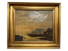 Danish School : Sailing boat at low tide, oil on canvas, 22 cm x 18 cm.