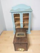 A Gledhill & Sons cash till, and a painted double door pine wall cabinet.
