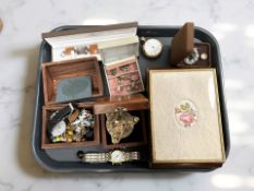 A group of costume jewellery, Waltham pocket watch (a/f), reproduction compass,