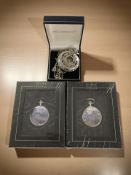 Two contemporary Glory of Steam pocket watches and a further modern pocket watch on chain with