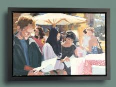 Contemporary School : Figures in a continental cafe, oil on canvas, initialed GHK, 40 cm x 60 cm.