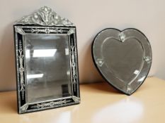 Two Venetian-style glass easel mirrors,