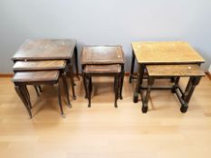 Two reproduction mahogany nests of tables,