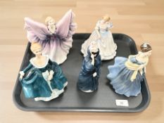 A group of five china figures by Royal Doulton to include - Adrienne, Masque, Janine,