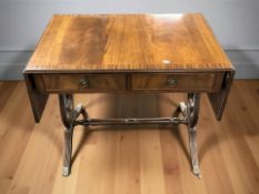 Two reproduction mahogany sofa tables,