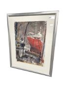 R Hobson : Boats in a ship yard, watercolour, signed and dated '93,