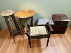 A Stag telephone table, oak barley twist table,