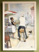 Henson : A man on a bike asking for directions, oil on canvas,