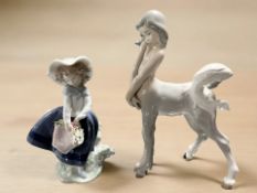 A Lladro figure of a Centaur and further girl with basket of flowers,