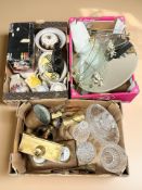 A large quantity of metal wares, glass decanters, ceramics,