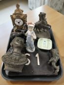 A Lladro figure of a boy, other figures, cast iron railway plaque,