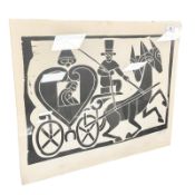 After Heerup : Figures in a horse drawn cart, monochrome print,