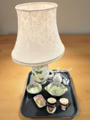 A Maling lustre lamp base, three further bowls,