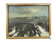 Danish School : View across fields, oil on board,