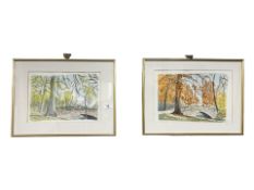 J Rald : Bridge over a stream, pair of watercolours,