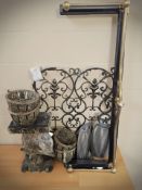 A steel and brass fire curb, a folding metal fire screen,