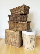 A group of wicker baskets,