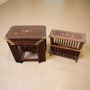 A nest of four hardwood and brass inlay tables,