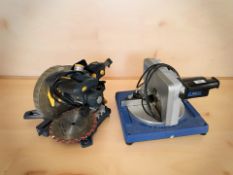 A Nutool 205 mm compound mitre saw and a GMC slide compound mitre saw