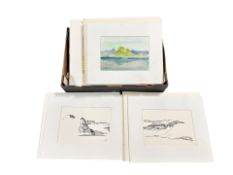 A group of unframed Continental watercolours and prints, all signed Clausen,