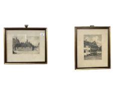 After Axel Holm : Streets in a town, two monochrome engravings,