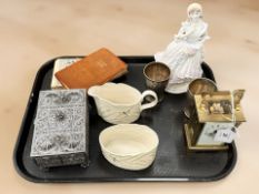 A brass carriage clock together with Royal Worcester figure 'The Village Bride',