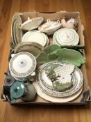 Various dinner wares including Palissy, Losal ware, leaf dishes,