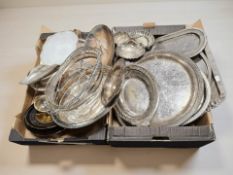 A collection of silver plate and stainless steel wares, salvers,