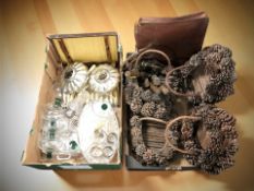 A group of EPNS and glass wares, leather satchel,