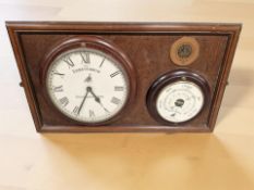 A timepiece and barometer mounted on board with Famous Grouse advertising,
