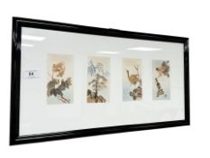 Japanese School : A set of four collage pictures depicting birds and mountains,