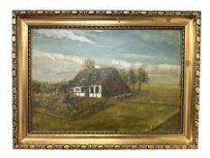 Danish School : A Thatched cottage, oil on board,