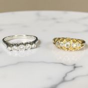 Two 18ct gold five stone diamond rings CONDITION REPORT: White gold size O.