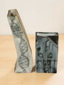 Two items of Carn studio pottery, one in the form of a house and the other a leaning vase,