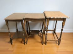 An Edwardian barley twist occasional table and two further tables