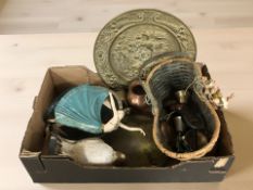 A vintage collapsible bird feeder, Borrowdale bowl, wicker basket,