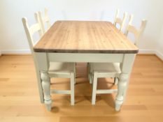A painted pine farmhouse style dining table, 123 cm x 90 cm x 79 cm,