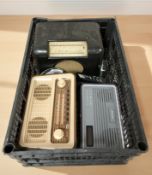 A bakelite valve radio, two further radios, Philips CD player, Saisho cassette player.