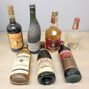 Seven various bottles of alcohol including Châteauneuf du Pape, Teacher's scotch whisky, etc.