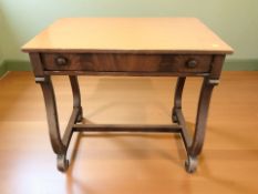 A Victorian mahogany single drawer side table with later painted top, 87 cm x 61 cm x 80 cm.