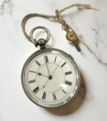 A silver open face centre seconds key-wound pocket watch, case 57mm.