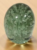 A Victorian Sunderland glass dump with bubble inclusions, height 11 cm.