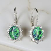 A pair of silver synthetic opal cluster earrings, length 2.