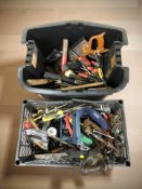 A quantity of hand tools, clamps, Stanley No.4 woodworking plane, etc.
