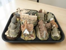 Eight Lilliput Lane Cottage ornaments, a Border Fine Arts group 'Swan and Cygnets',