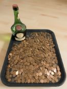 A very large quantity of Elizabeth II halfpennies and a Benedictine glass bottle.