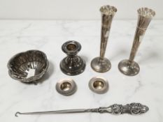 A group of silver including pair of bud vases, basket,