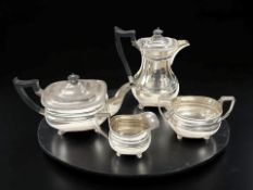 A harlequin silver four-piece tea service, the teapot, sucrier and milk James Dixon & Sons Ltd,