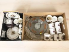 A group of Royal Grafton and other royal commemorative mugs, glass fruit bowls, etc.