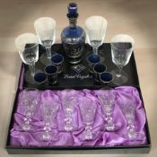 A boxed set of six Edinburgh International lead crystal wine glasses,